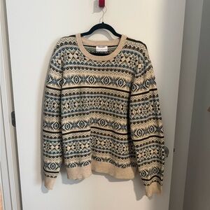 Old Navy Beige and Blue Patterned Sweater